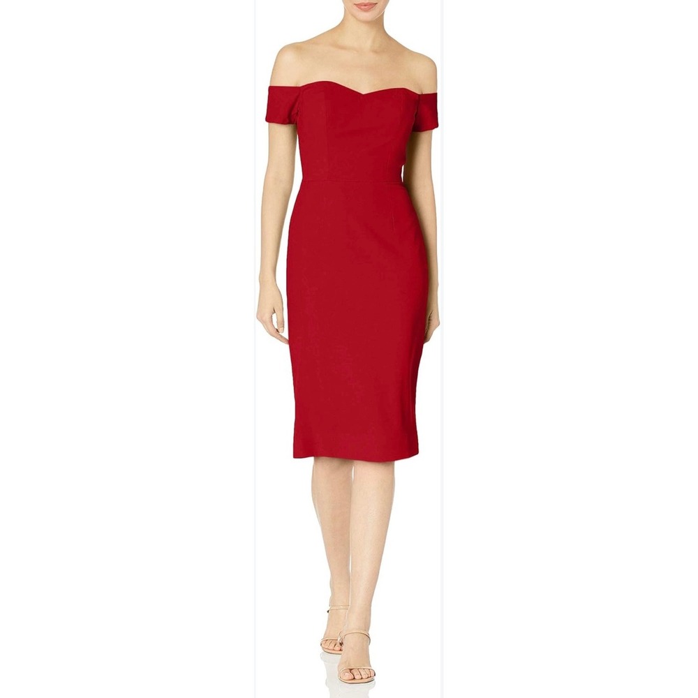 Dress the Population Bailey Red Off the Shoulder Sweetheart Midi Dress Large